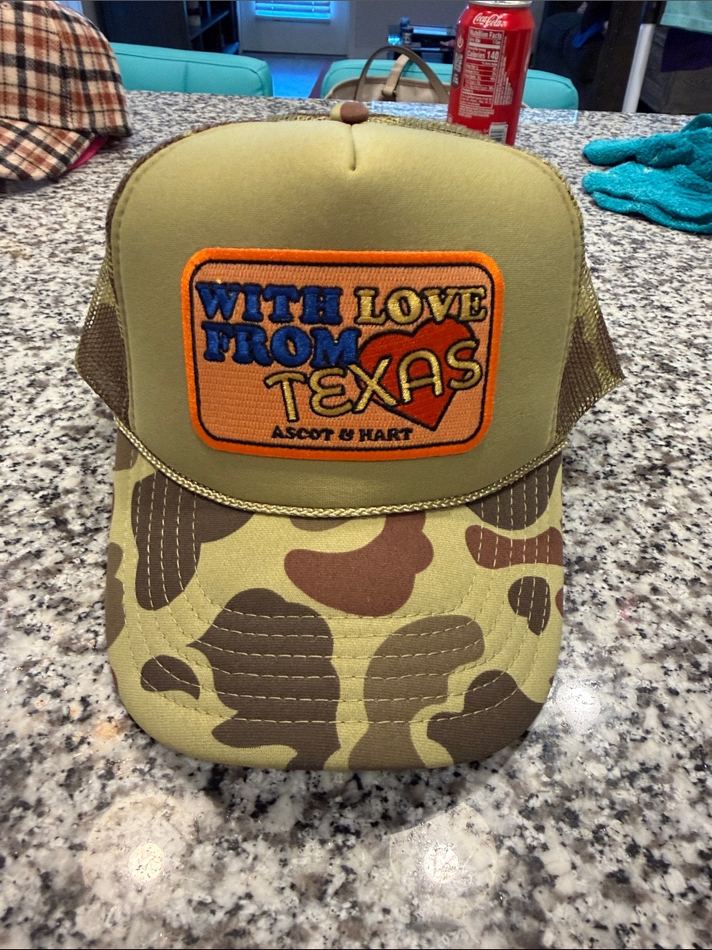 Ascot & Hart Olive Green Camouflage 'With Love From Texas' Patch Cap